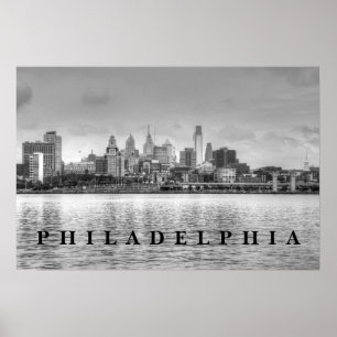 Póster Horizonte de Philadelphia en blanco y negro