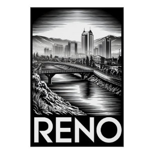 Póster Horizonte de Reno Nevada en negro y blanco estilo 