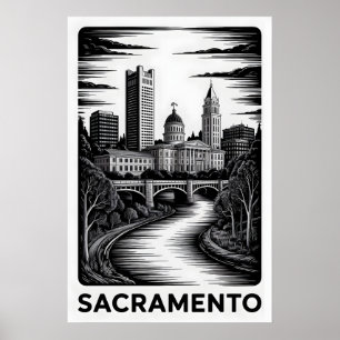 Póster Horizonte de Sacramento California en Grabado en M