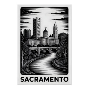 Póster Horizonte de Sacramento California en Grabado en M