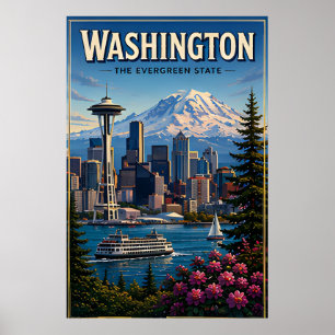 Póster Horizonte de Seattle en el paseo marítimo de la mo