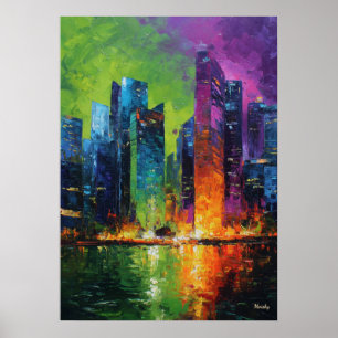 Póster Horizonte de Singapur al Atardecer Neoexpresionist