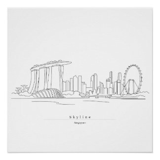 Póster Horizonte de Singapur Arte de Línea Minimalista |