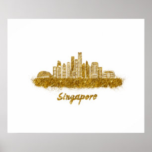 Póster horizonte de singapur en oro