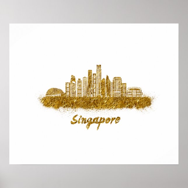 Póster horizonte de singapur en oro (Frente)