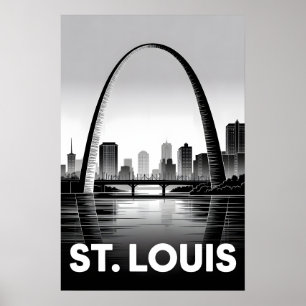 Póster Horizonte de St Louis Missouri en negro y blanco
