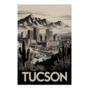 Póster Horizonte de Tucson Arizona en Grabado en Madera B