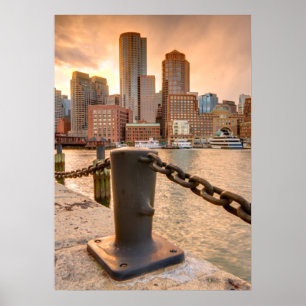 Póster Horizonte del distrito financiero de Boston