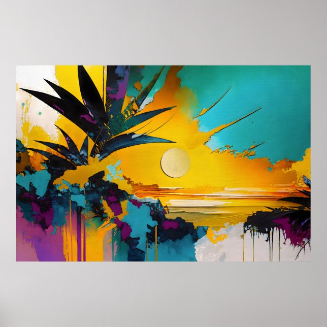 Póster Horizonte Dorado – Atardecer Tropical Abstracto (Frente)