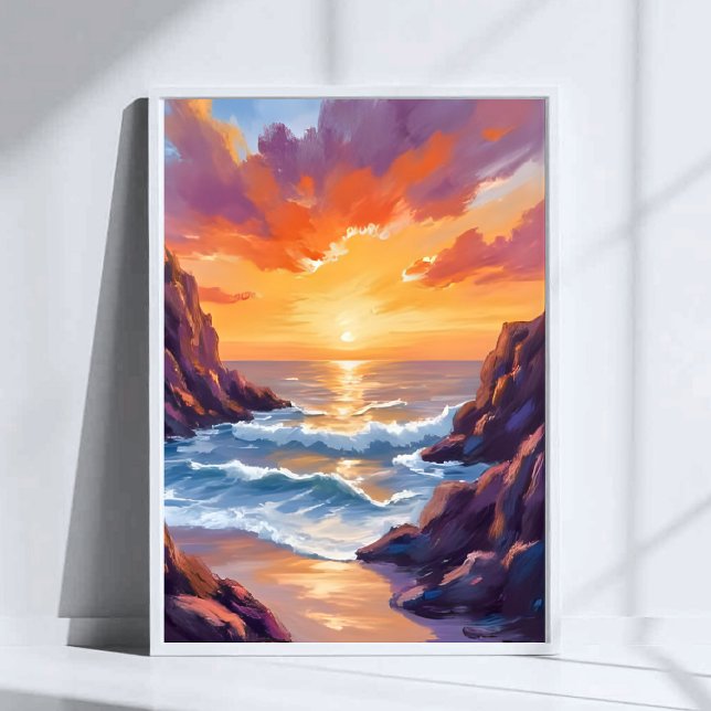 Póster Horizonte Dorado | Océano Amarillo Atardecer Acuar (Subido por el creador)