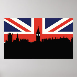 Póster Horizonte el   de Londres la bandera británica