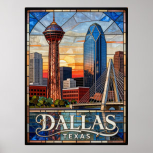 Póster Horizonte moderno de Dallas Texas Torre Reunion 🌆
