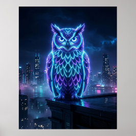 Póster Horizonte nocturno del búho de neón