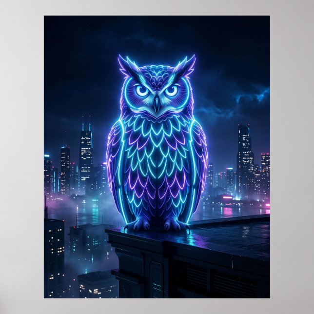 Póster Horizonte nocturno del búho de neón (Frente)