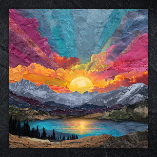 Póster Horizonte Radiante — Amanecer Abstracto en un Lago