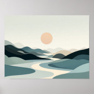 Póster Horizonte Sereno: Paisaje Orgánico Minimalista