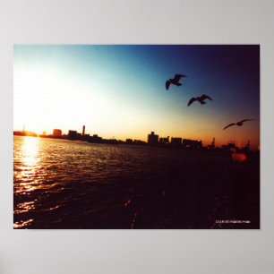 Póster Horizonte silueteado de la bahía de Tokio en la
