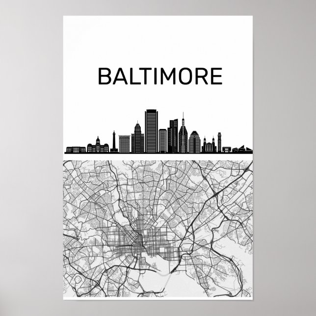 Póster Horizonte urbano de la ciudad de Baltimore Marylan (Frente)