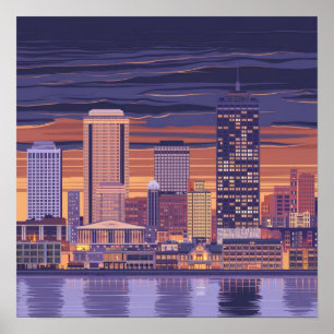 Póster Horizonte urbano de la ciudad de Boston, Boston Ma