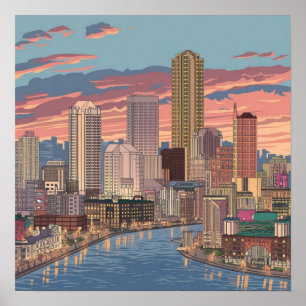 Póster Horizonte urbano de la ciudad de Boston, Boston Ma