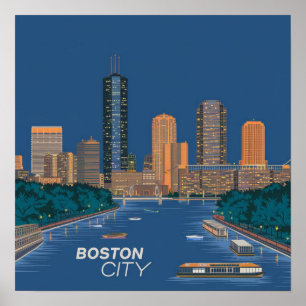 Póster Horizonte urbano de la ciudad de Boston, Boston Ma