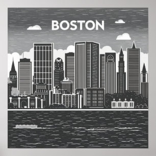 Póster Horizonte urbano de la ciudad de Boston, Boston Ma