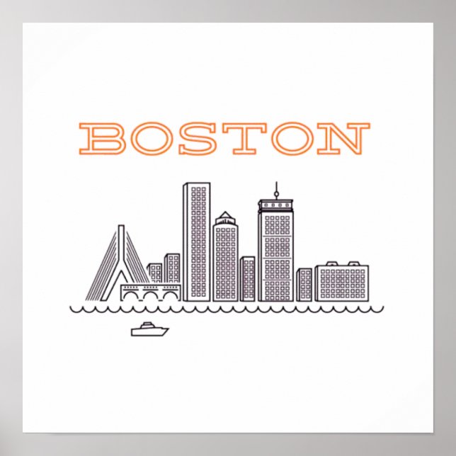 Póster Horizonte urbano de la ciudad de Boston, Boston Ma (Frente)