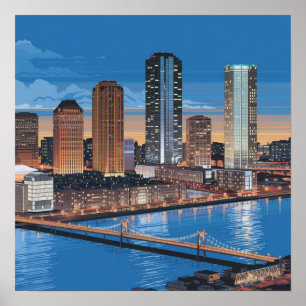 Póster Horizonte urbano de la ciudad de Boston, Boston Ma