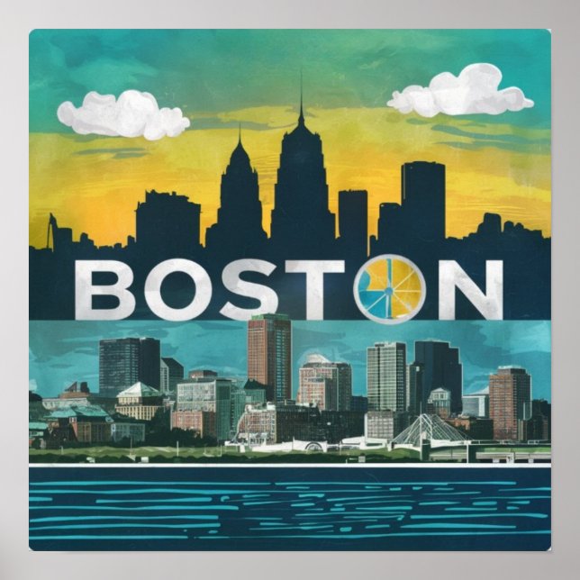 Póster Horizonte urbano de la ciudad de Boston, Boston Ma (Frente)