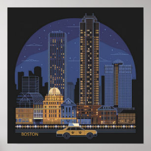 Póster Horizonte urbano de la ciudad de Boston, Boston Ma