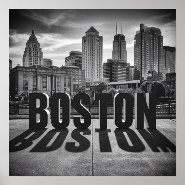 Póster Horizonte urbano de la ciudad de Boston, Boston Ma (Frente)