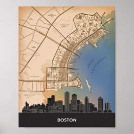 Póster Horizonte urbano de la ciudad de Boston Massachuse