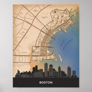 Póster Horizonte urbano de la ciudad de Boston Massachuse