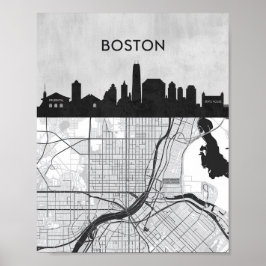 Póster Horizonte urbano de la ciudad de Boston Massachuse