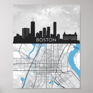 Póster Horizonte urbano de la ciudad de Boston Massachuse