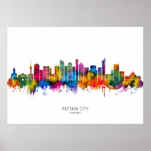 Póster Horizonte urbano de la ciudad de Pattaya Tailandia