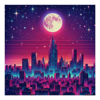 Póster Horizonte urbano de Synth City