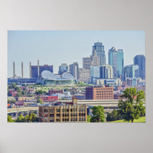 Póster Horizonte urbano del centro de Kansas City, Misuri