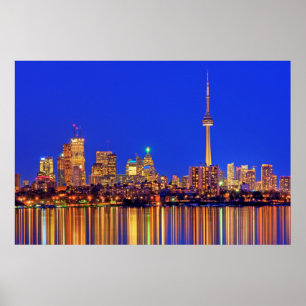 Póster Horizonte urbano del centro de Toronto por la noch