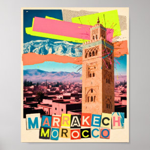 Póster Horizonte vintage de la Koutoubia Marrakech Marrue