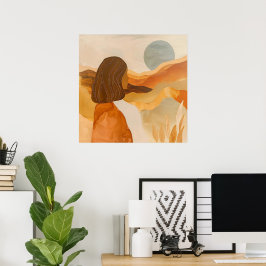 Póster Horizontes dorados - Mujer abstracta del desierto