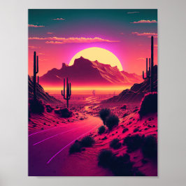 Póster Horizontes futuristas: Una escena de montaña Synth