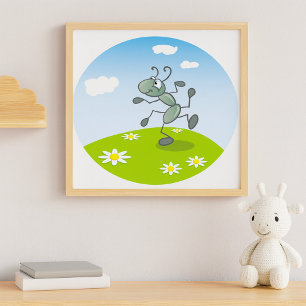 Póster Hormiga Bailando en Césped con Flores