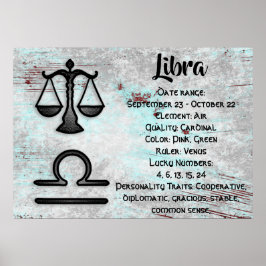 Póster Horoscopio Rótulo Libra Astrología Zodiac