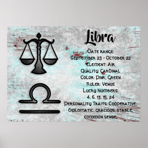 Póster Horoscopio Rótulo Libra Astrología Zodiac
