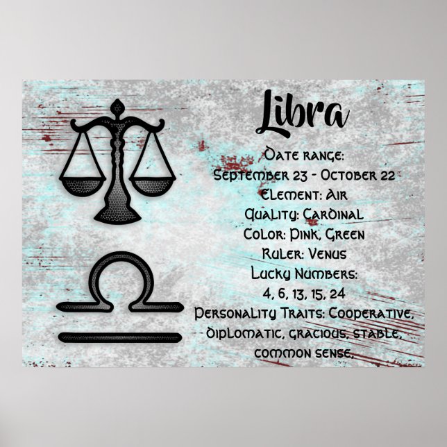 Póster Horoscopio Rótulo Libra Astrología Zodiac (Frente)