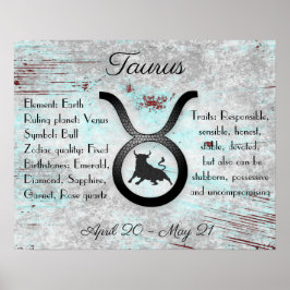 Póster Horoscopio Rótulo Taurus Rasgos y Fechas