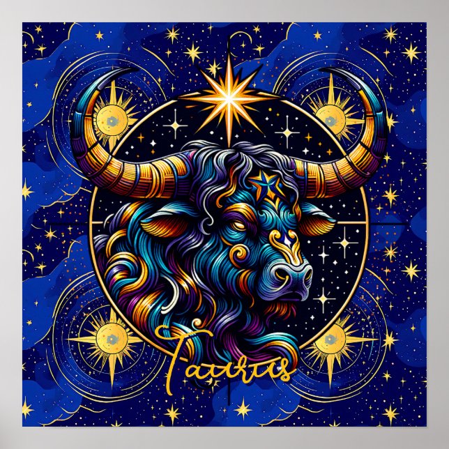 Póster Horoscopio Rótulo Taurus Zodiac Astrología (Frente)