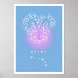 Póster Horóscopo poster con flores de nacimiento - Aries