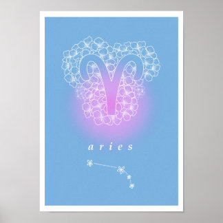 Póster Horóscopo poster con flores de nacimiento - Aries